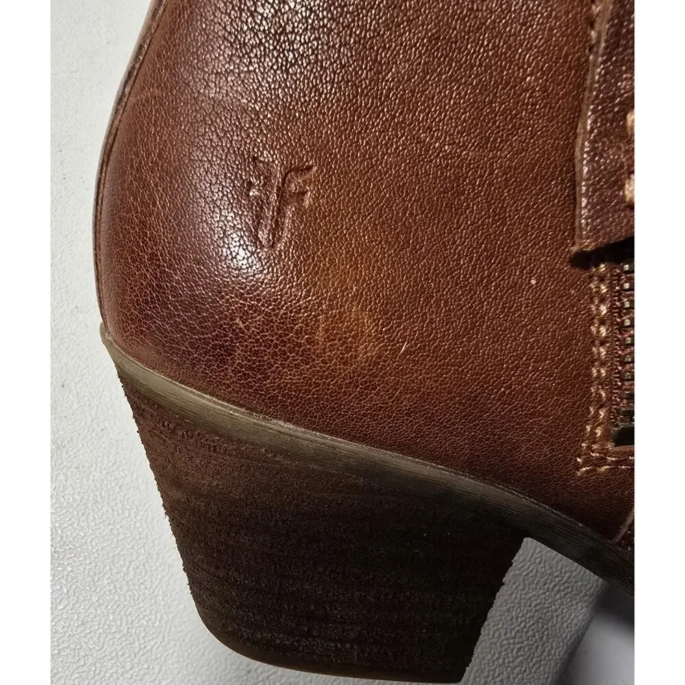 FRYE Judith Double Zip Boots Booties Womens 6.5 Cognac Leather Ankle Western